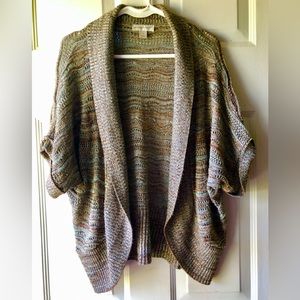 Christopher & Banks Light Blue Brown Copper Metallic Scallop Knit Cardigan Small